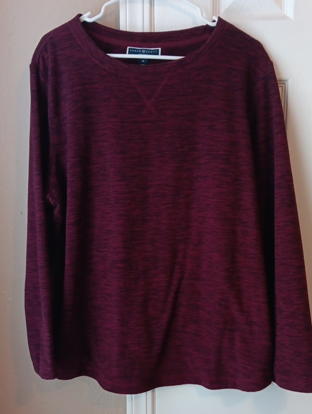 Karen Scott Crewneck Top - Maroon/cranberry Heather Size XL